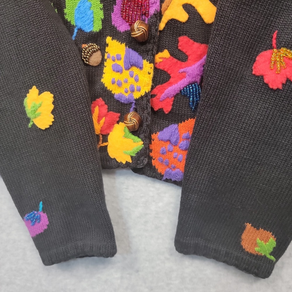 Vintage MICHAEL SIMON Cardigan Sweater Sz S Fall Leaves Acorns Beads Embroidered - Picture 9 of 16